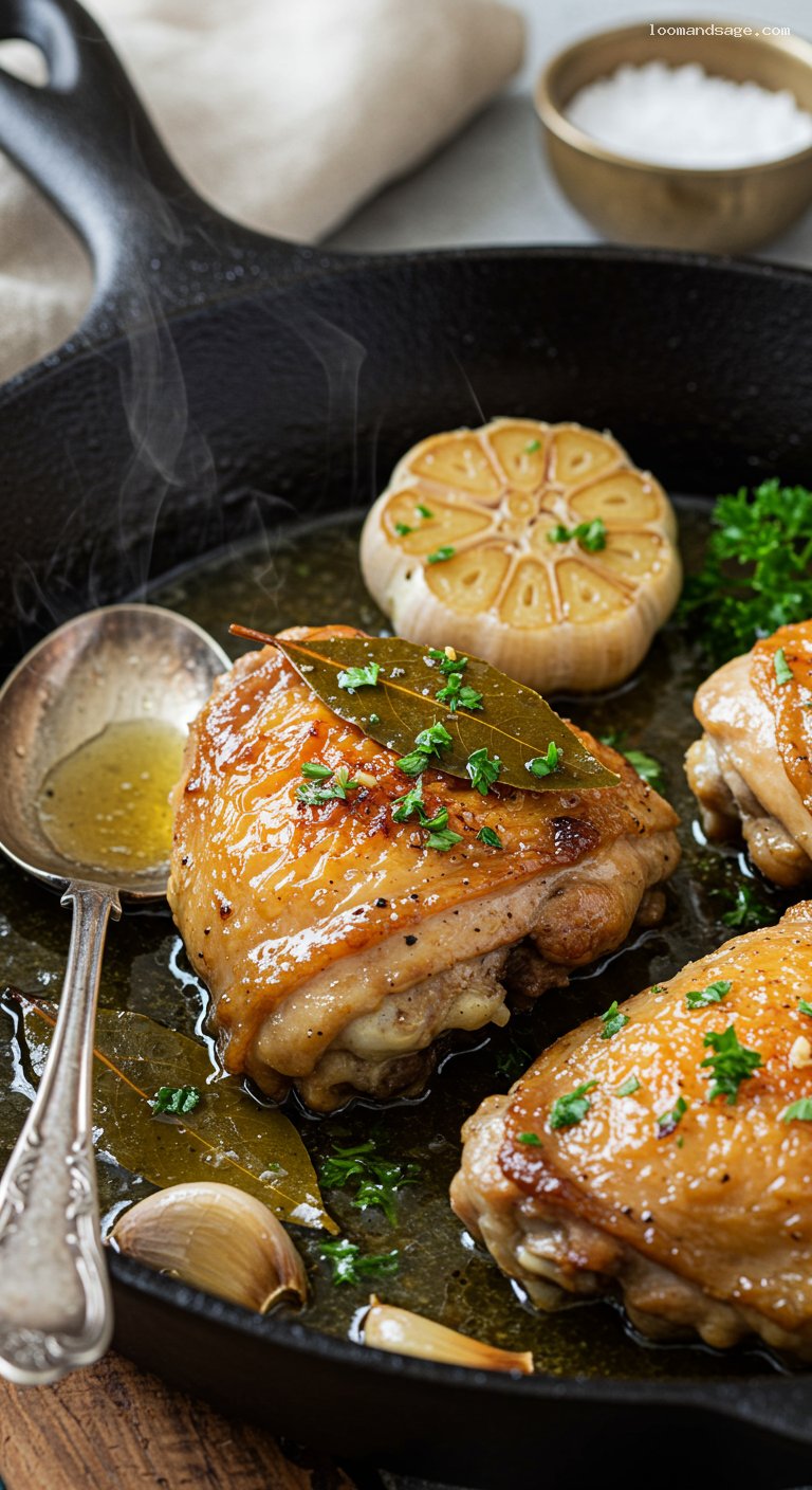 Pollo al Ajillo with White Wine and Garlic – Closeup