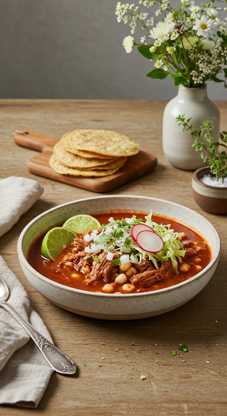 Pozole Rojo with Pork and Hominy