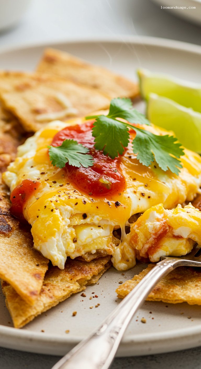 Quick Tex-Mex Migas with Eggs and Salsa – Closeup