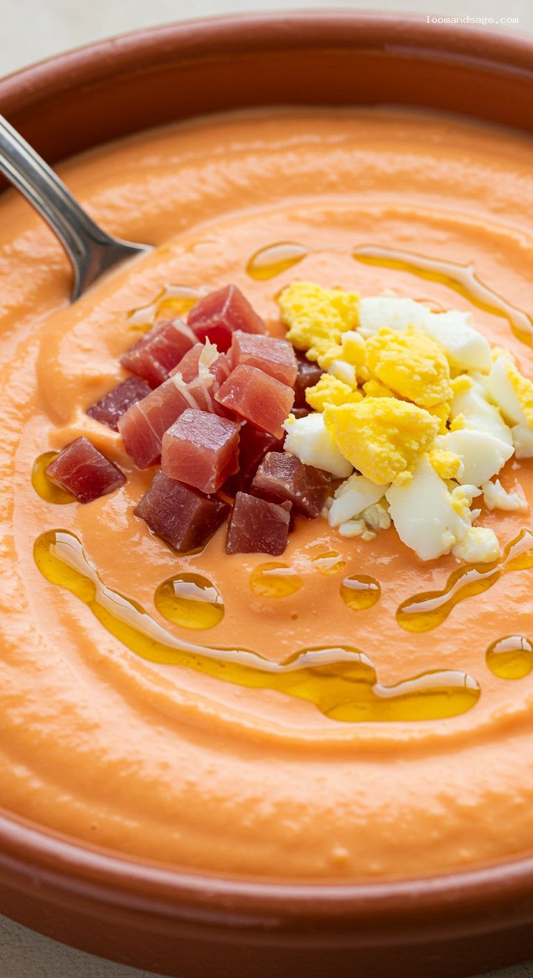 Salmorejo Cordobés with Jamón and Egg – Closeup