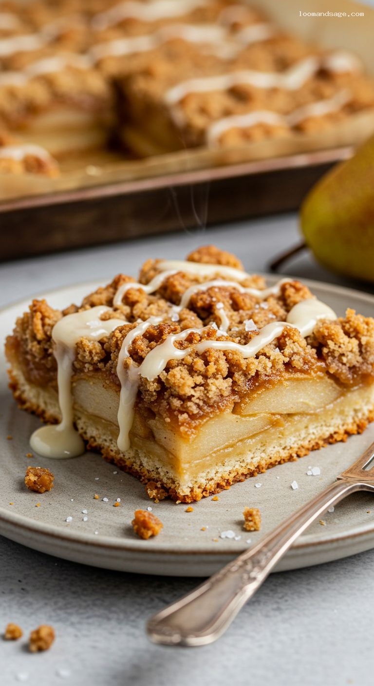 Salted Caramel Pear Slab Pie with Oat Streusel – Closeup