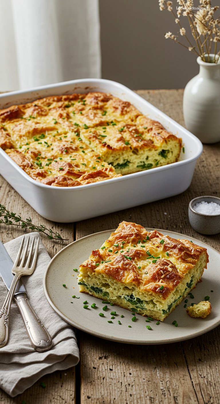 Savory Leftover Bread Strata with Spinach and Onions