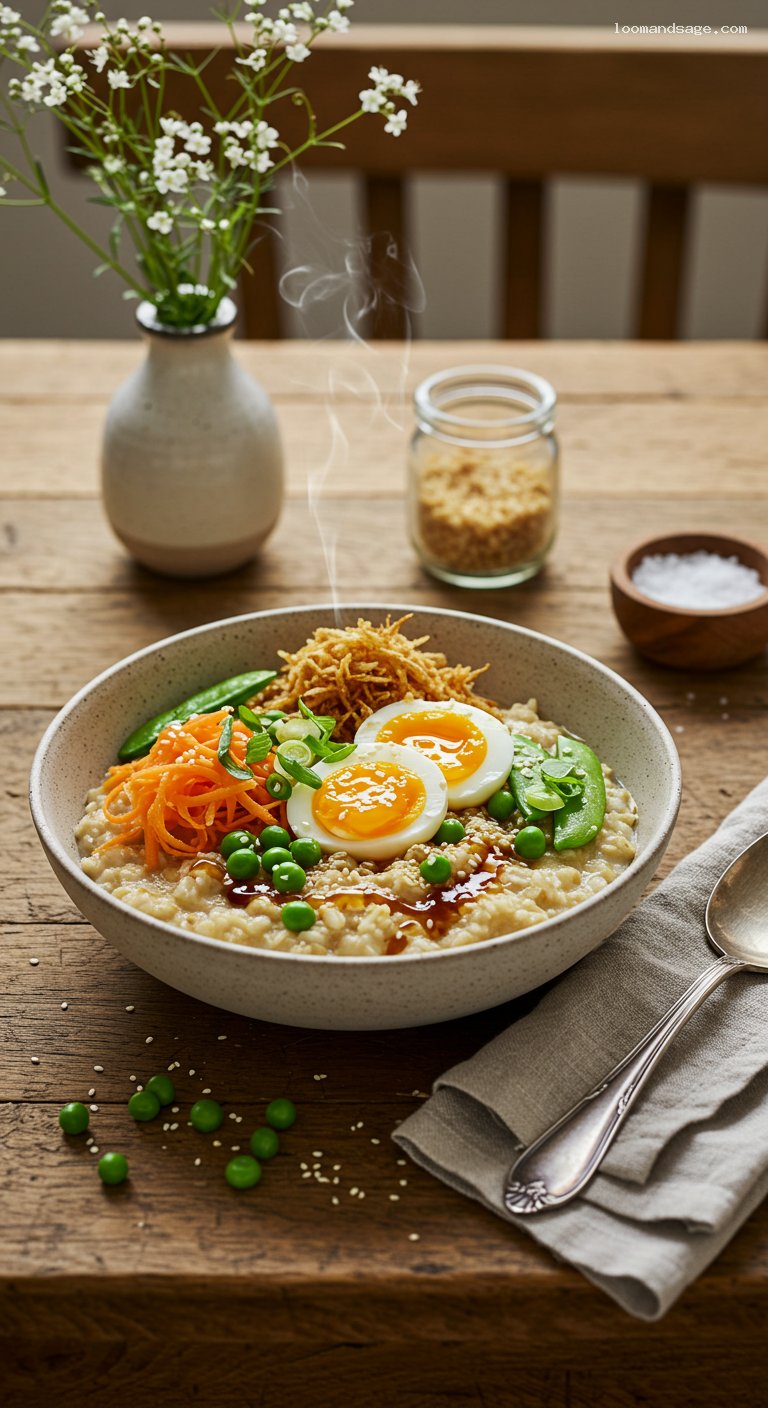 Savory Veggie Oatmeal Bowl with Soy and Butter