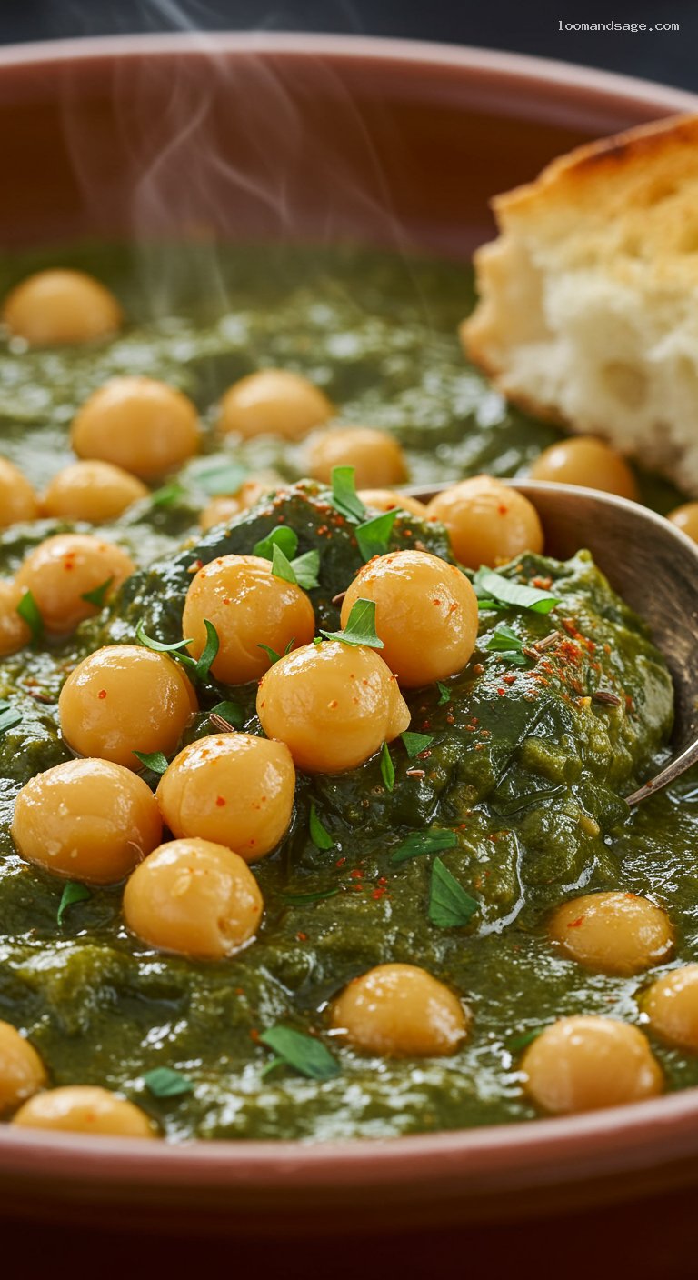 Sevillian Spinach and Chickpeas with Cumin-Paprika Sofrito – Closeup