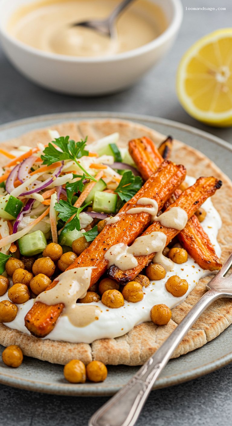 Sheet-Pan Carrot and Chickpea Shawarma Wraps – Closeup