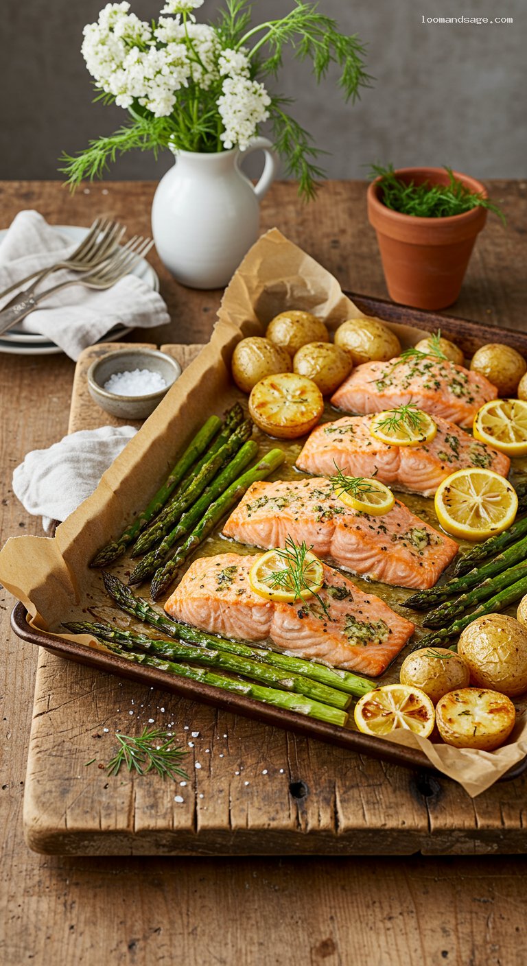 Sheet-Pan Garlic Butter Salmon with Asparagus and Potatoes