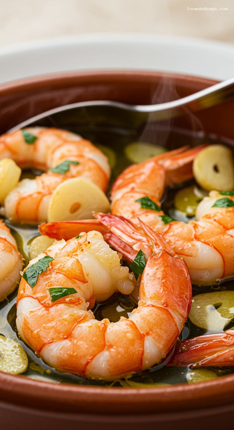 Sizzling Gambas Al Ajillo with Garlic and Chili – Closeup