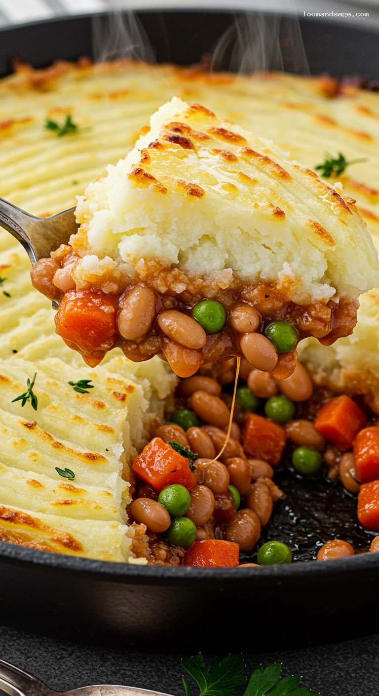 Smoky Baked Bean Shepherd’s Pie Skillet – Closeup