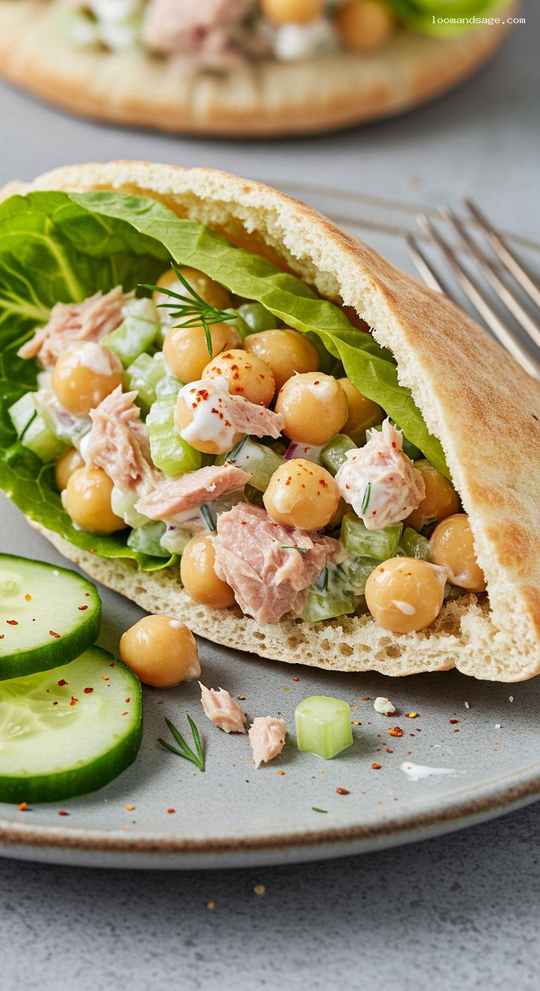 Smoky Chickpea Tuna Salad Pitas – Closeup