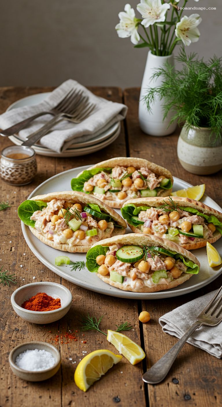Smoky Chickpea Tuna Salad Pitas