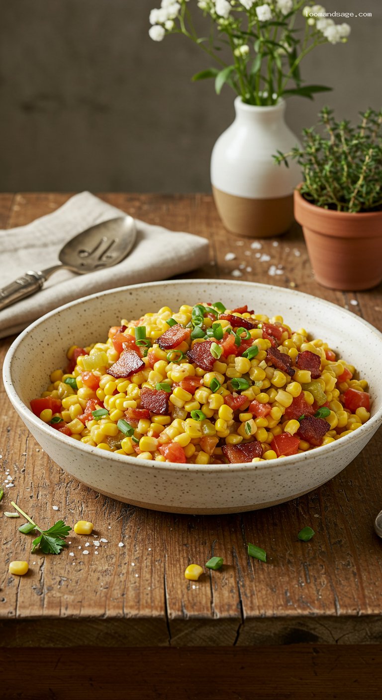 Smoky Corn Maque Choux with Bacon and Scallions