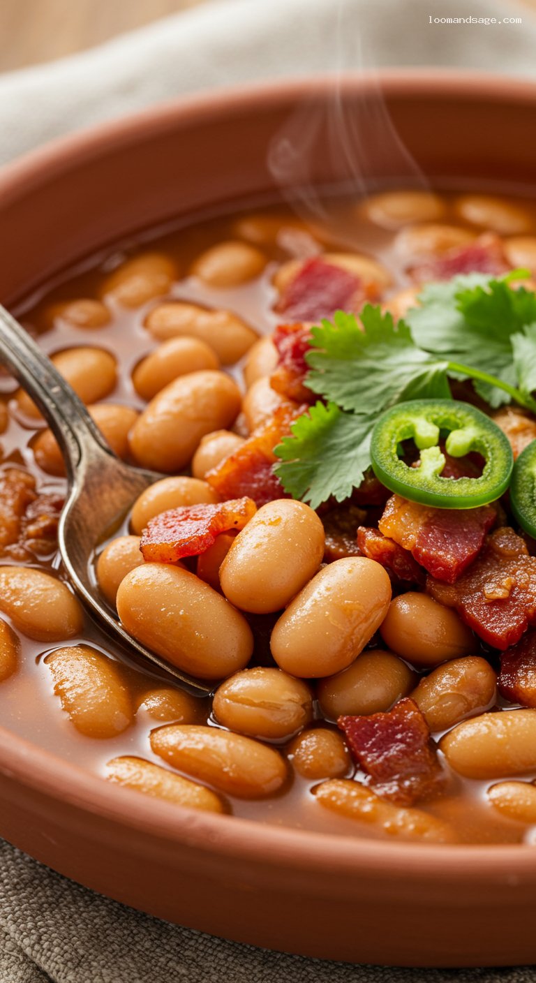 Smoky Frijoles Charros with Bacon and Chorizo – Closeup