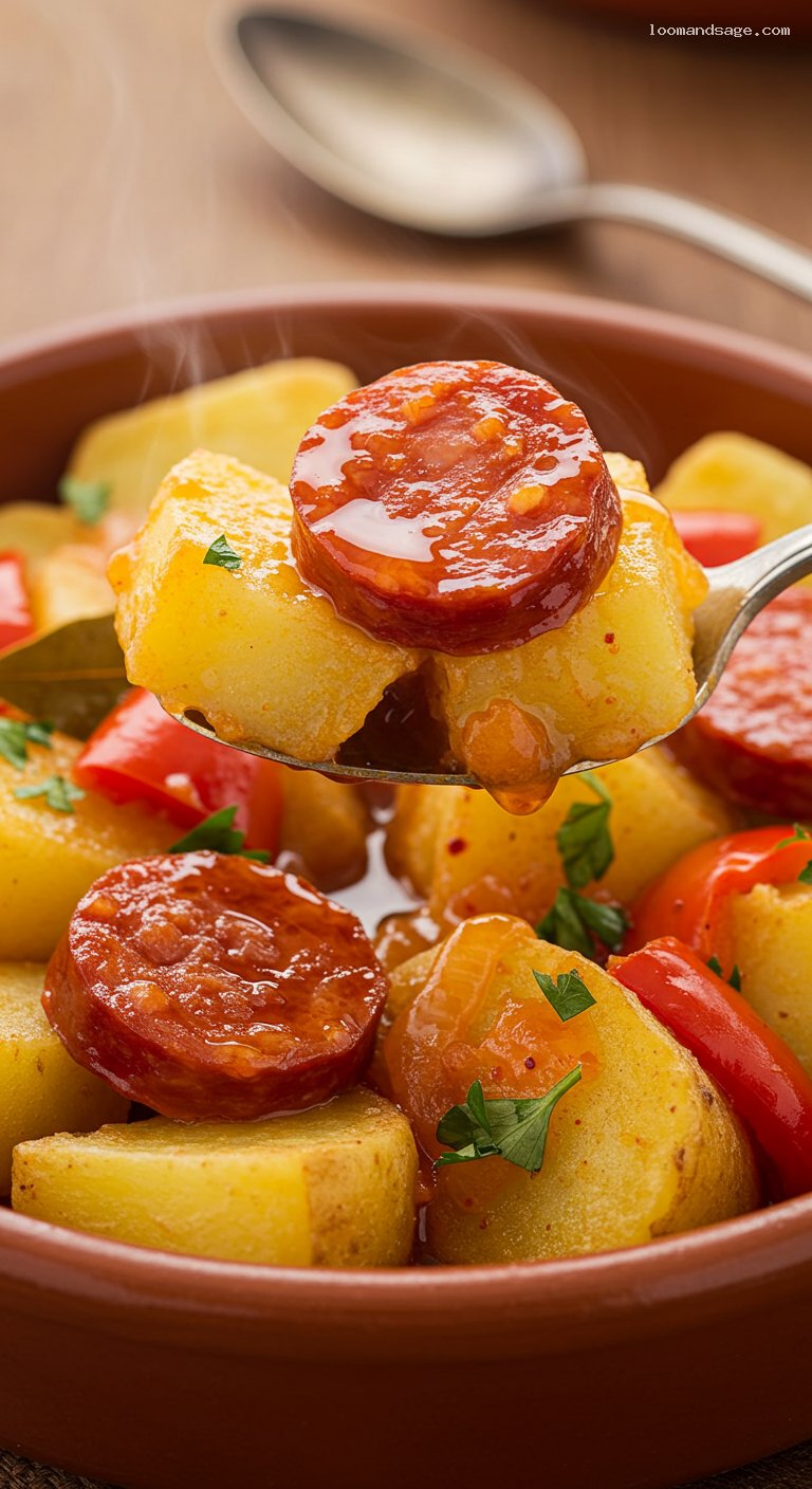 Smoky Patatas a la Riojana with Chorizo – Closeup