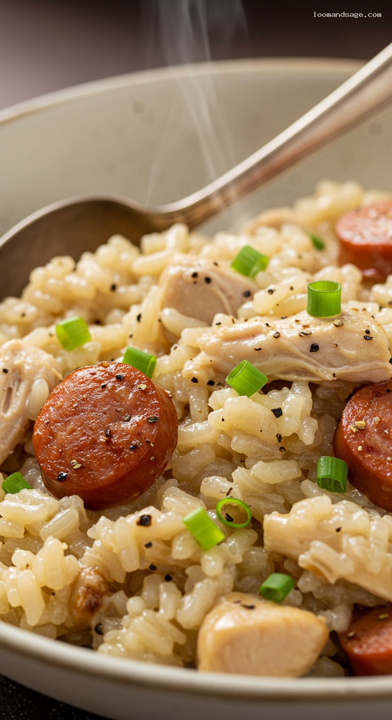 South Carolina Chicken Bog with Smoked Sausage – Closeup