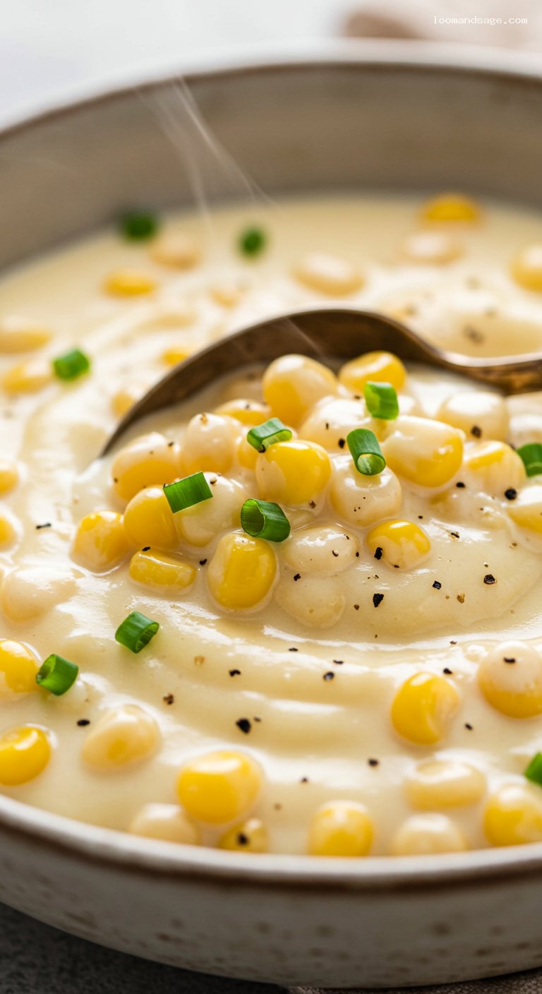 Southern Creamed Corn with Fresh “Milked” Kernels – Closeup