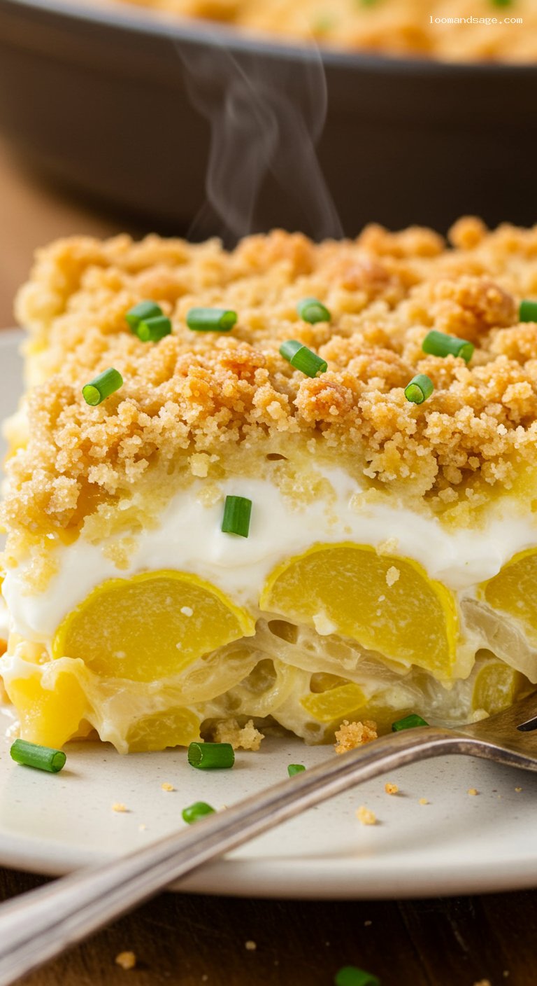 Southern Squash Casserole with Cheddar and Crackers – Closeup