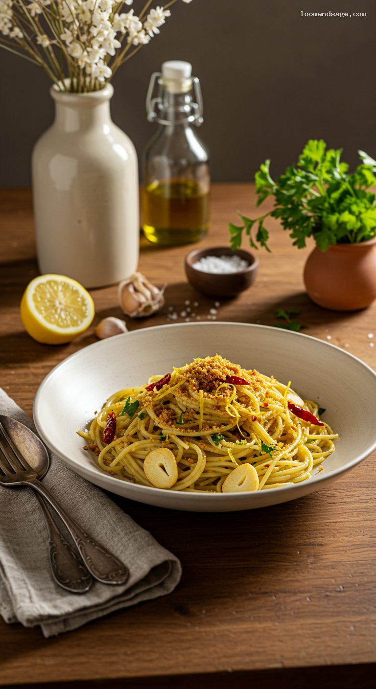 Spaghetti Aglio e Olio with Toasted Breadcrumbs
