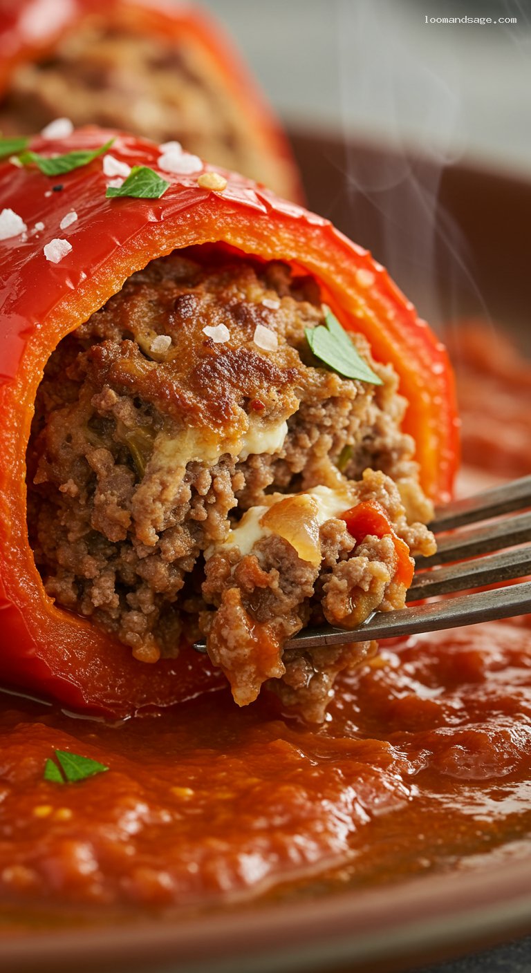 Spanish Stuffed Peppers with Savory Meat and Béchamel – Closeup