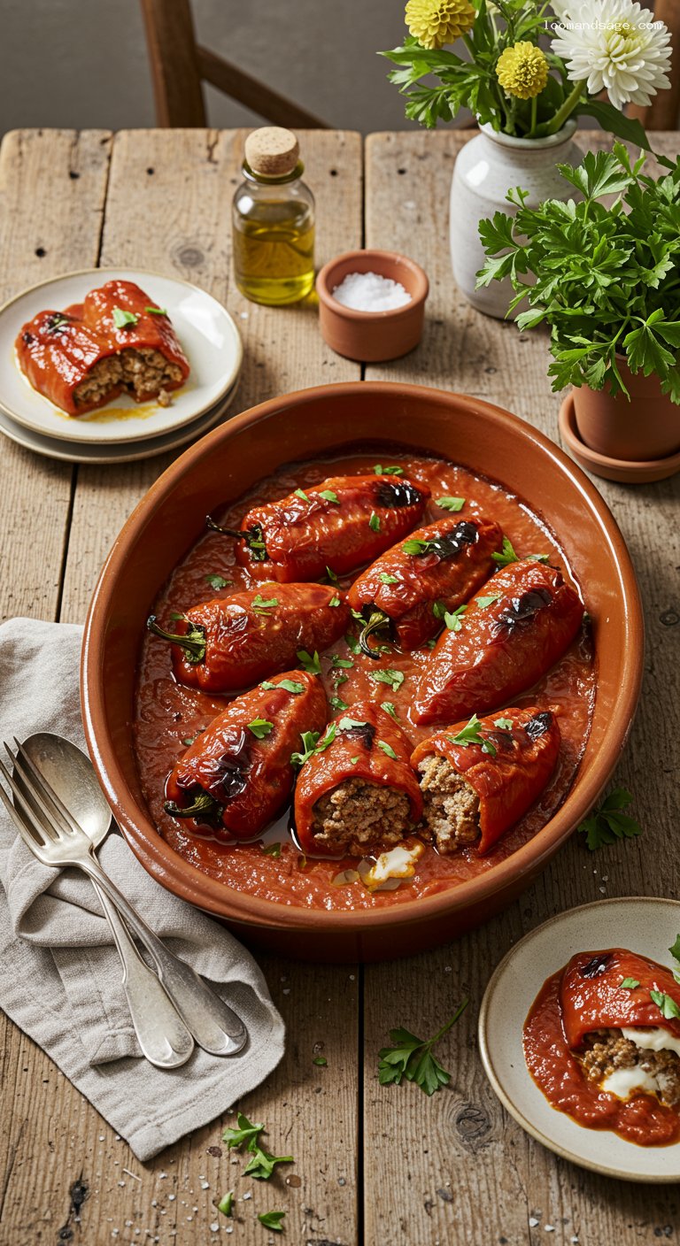 Spanish Stuffed Peppers with Savory Meat and Béchamel