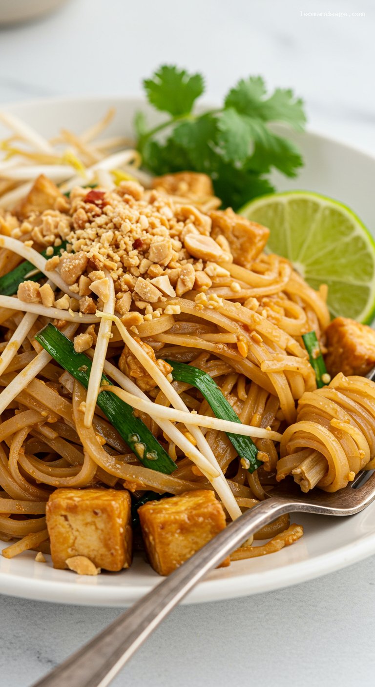 Spicy Veggie Pad Thai with Tamarind-Lime Sauce – Closeup