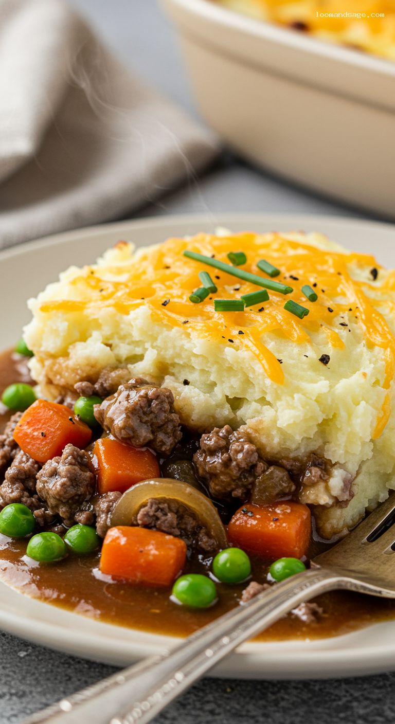 Stout-Braised Beef and Mushroom Cottage Pie – Closeup