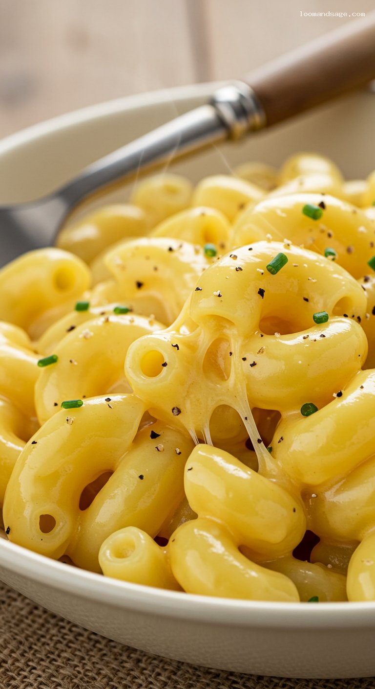 Stovetop Creamy Mac and Cheese with Sharp Cheddar – Closeup