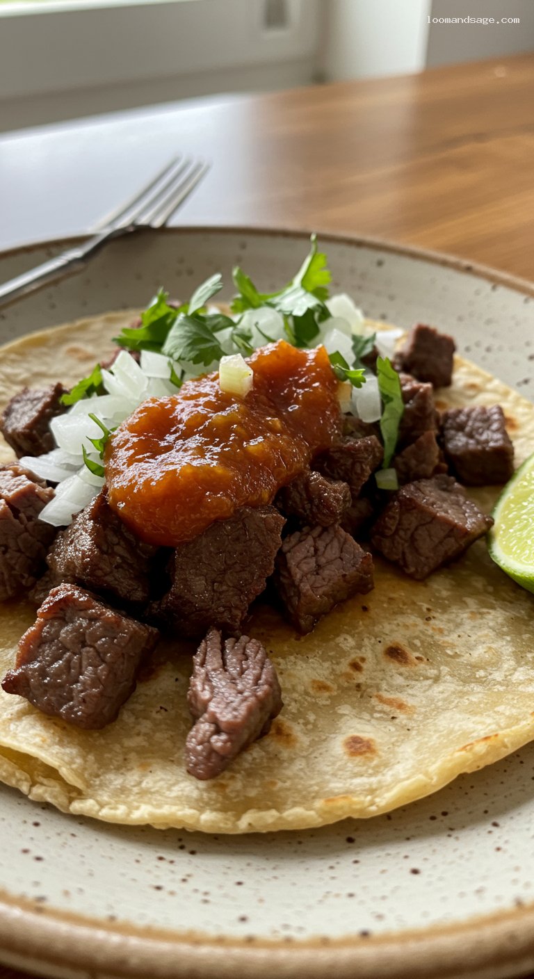 Suadero Tacos with Salsa Taquera and Lime – Closeup