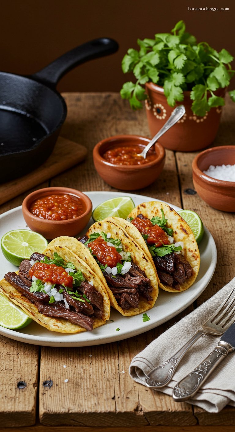Suadero Tacos with Salsa Taquera and Lime