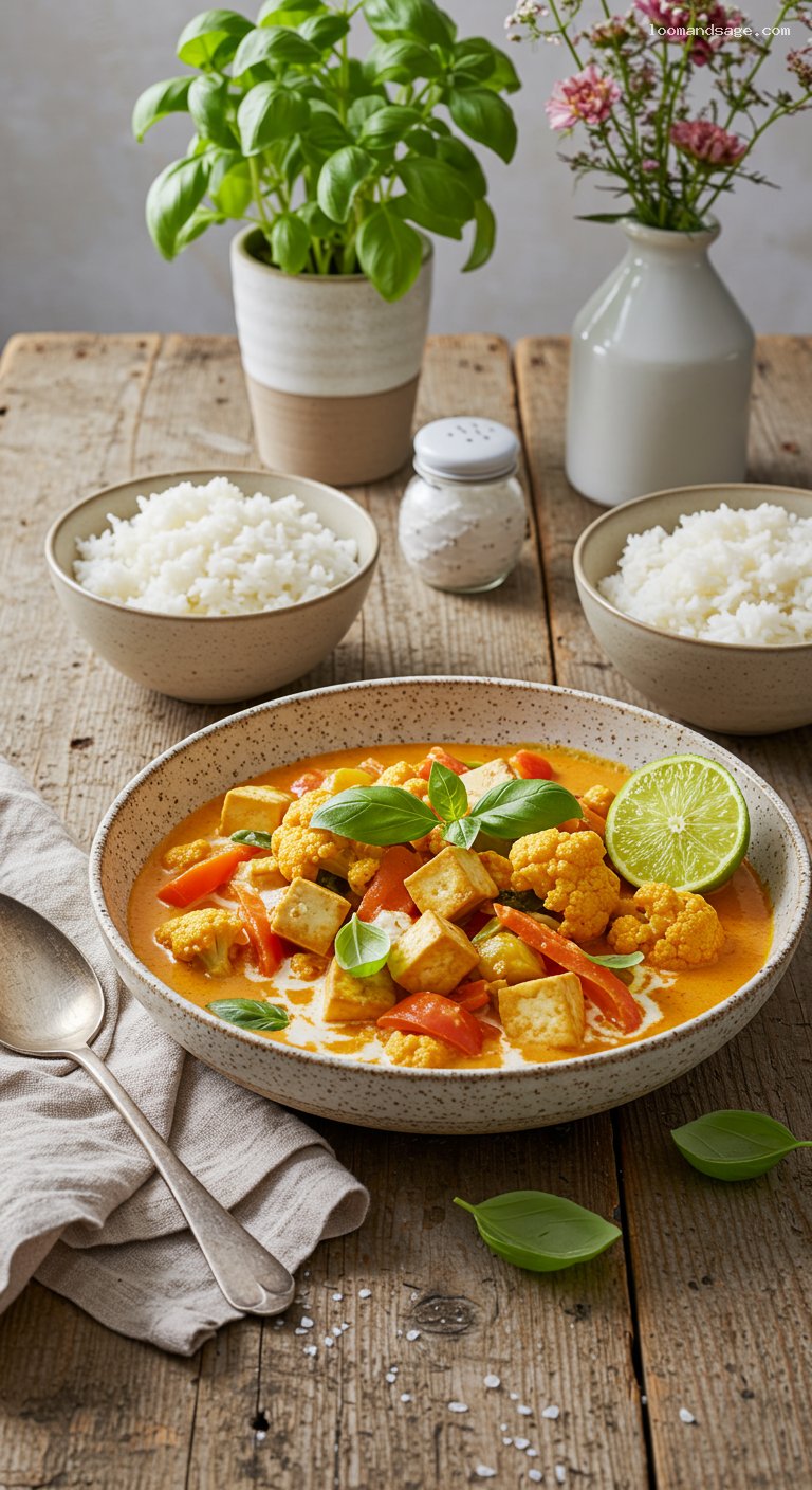 Thai Red Curry Vegetables with Tofu and Basil