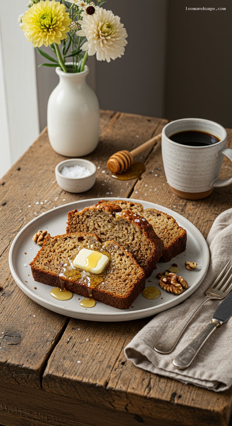Toasted Banana Walnut Bread with Salted Honey Butter