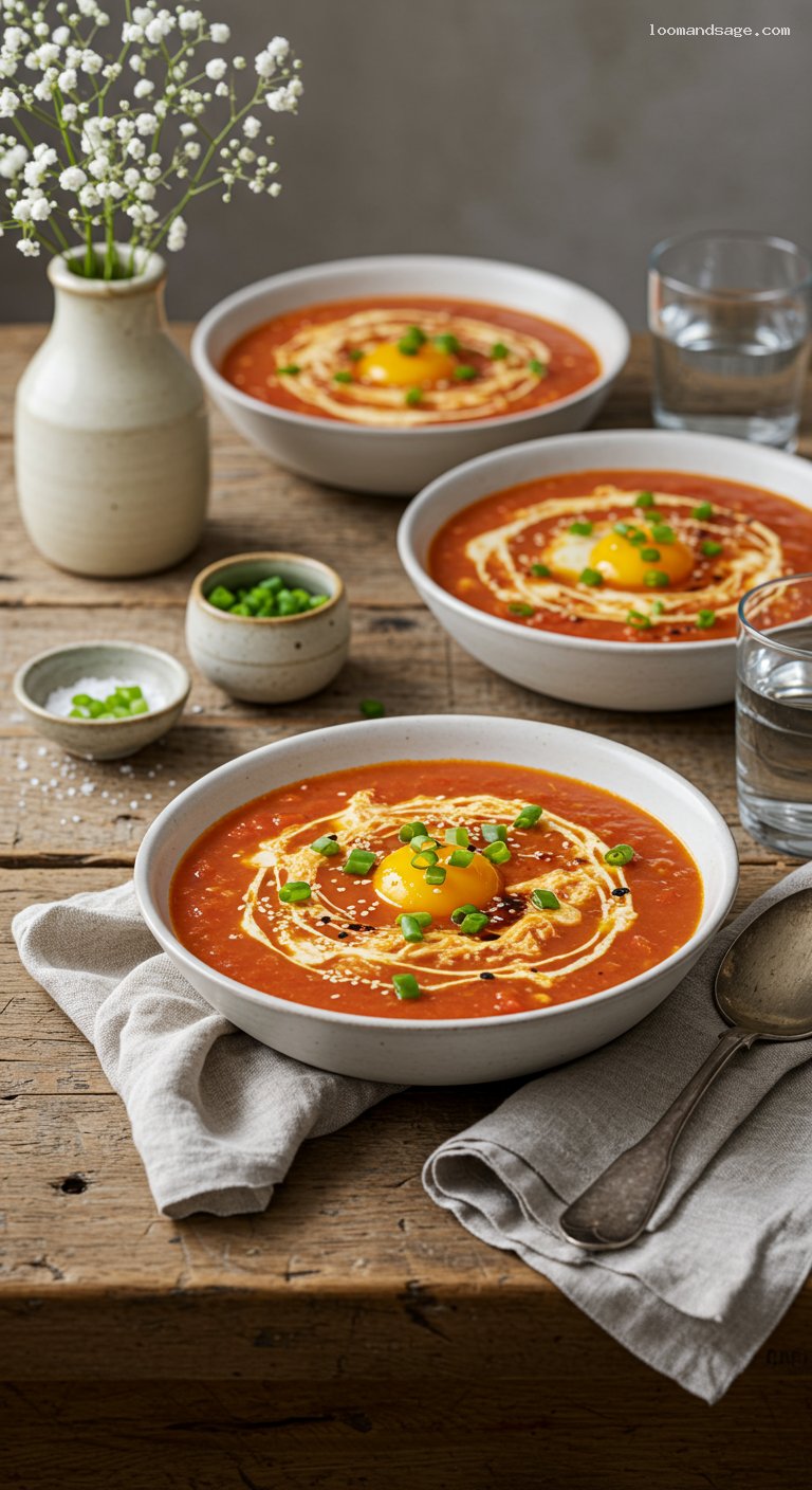 Tomato Egg-Drop Rice Soup with Scallions