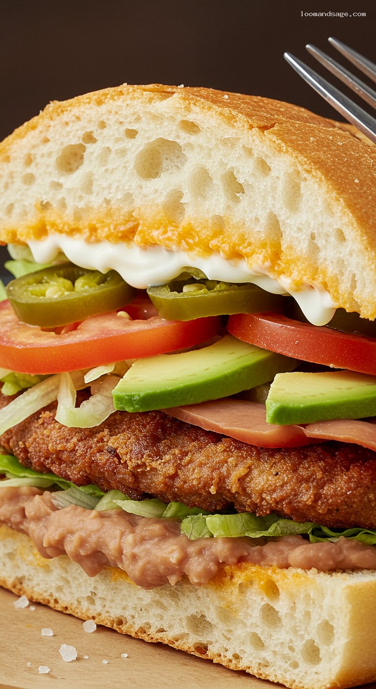 Torta de Milanesa (Crispy Breaded Cutlet Sandwich) – Closeup