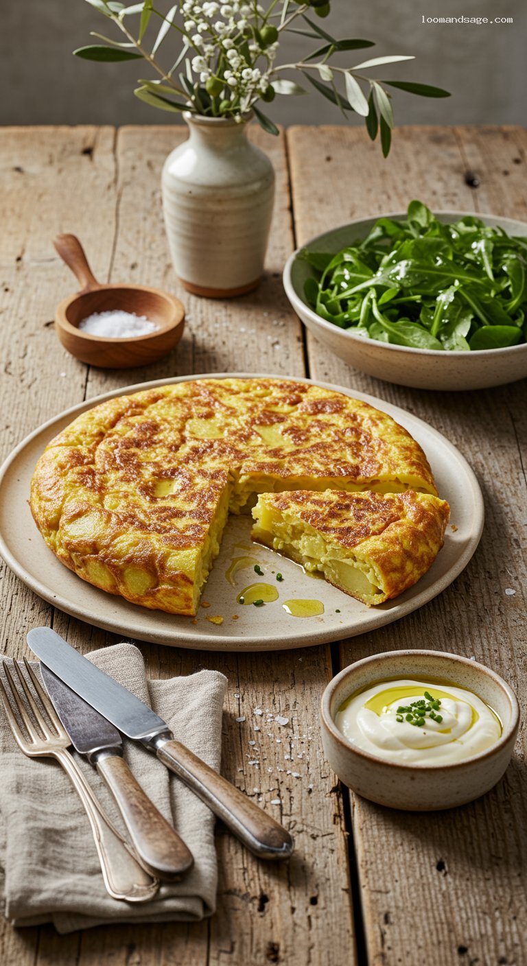 Tortilla Española with Aioli and Greens
