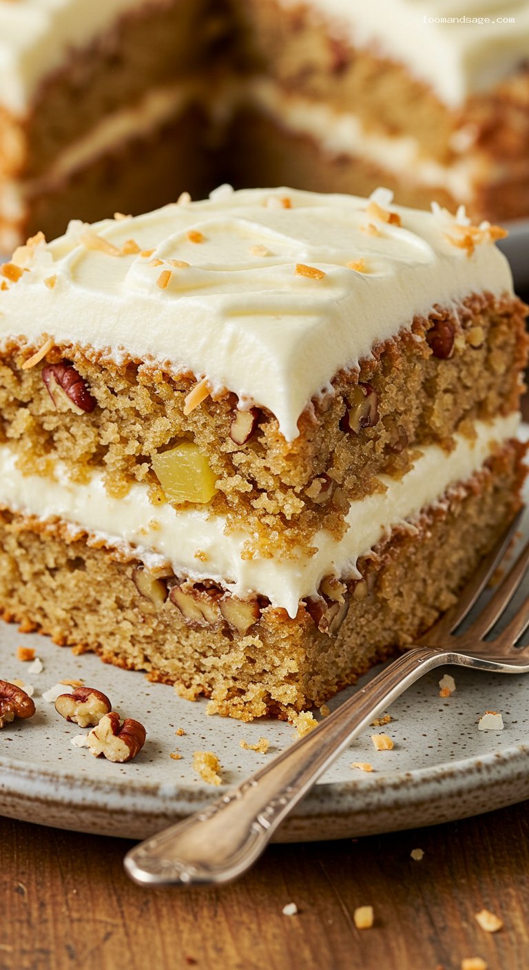 Ultra-Moist Hummingbird Cake with Cream Cheese Frosting – Closeup