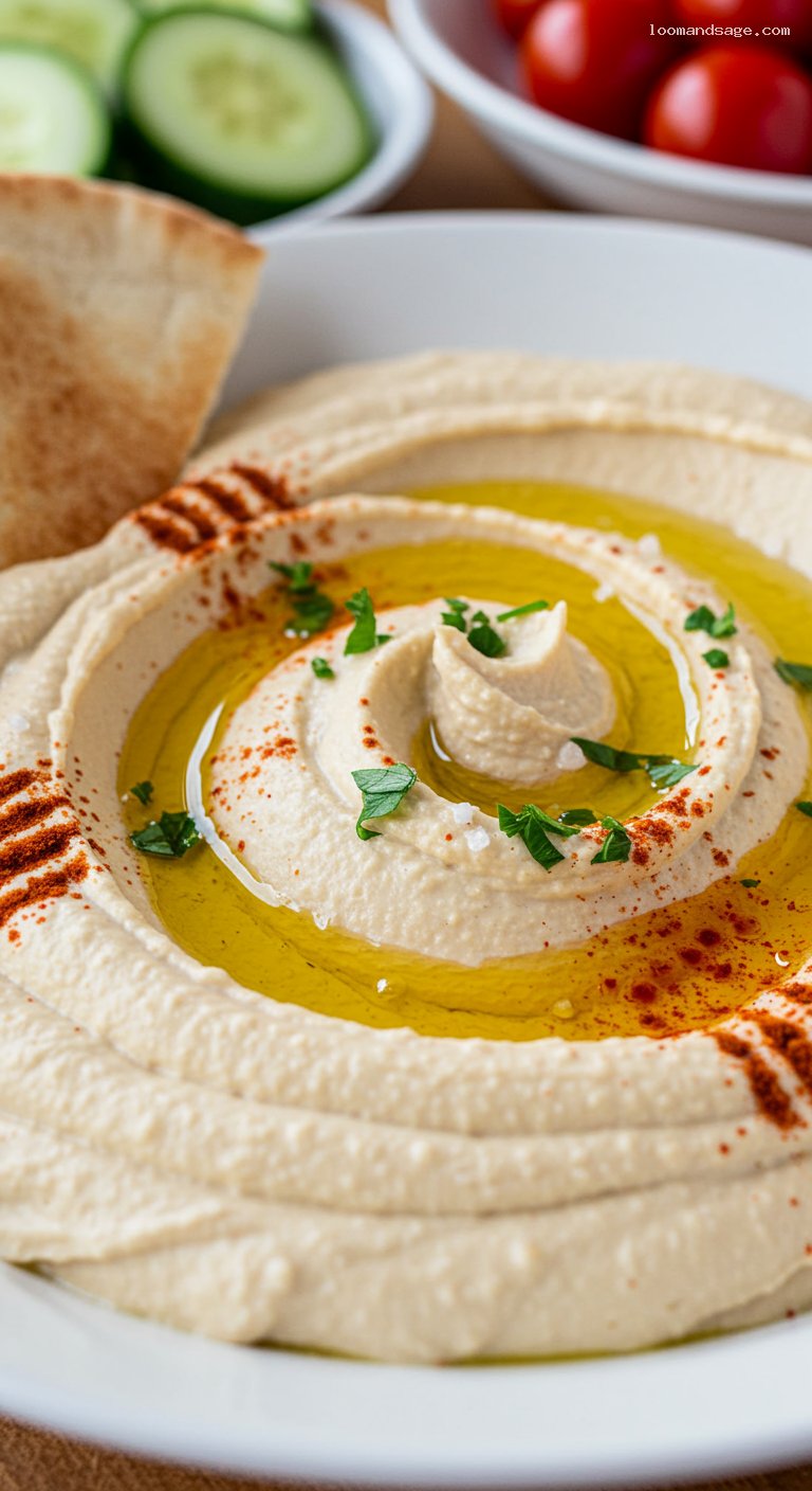Ultra-Smooth Hummus with Tahini and Lemon – Closeup