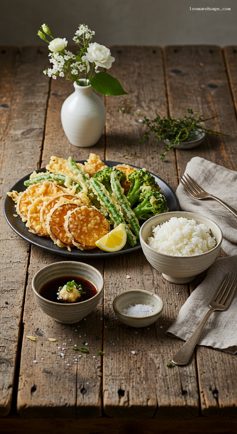 Vegetable Tempura Set with Soy-Dashi Dip