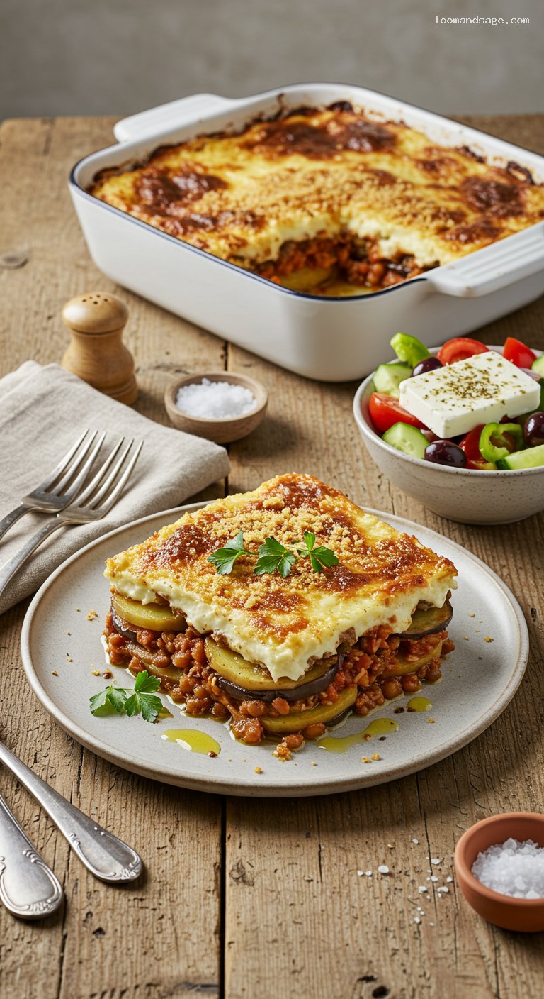 Vegetarian Moussaka with Lentil Ragù and Béchamel