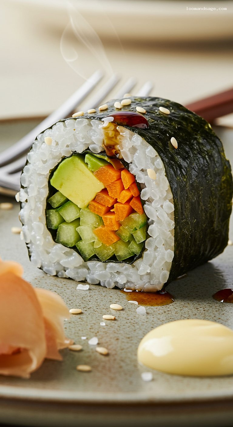 Veggie Sushi Rolls with Avocado and Cucumber – Closeup