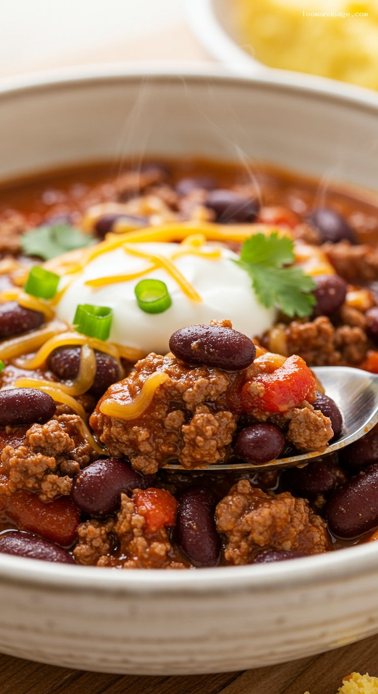 Weeknight Beef and Bean Chili – Closeup
