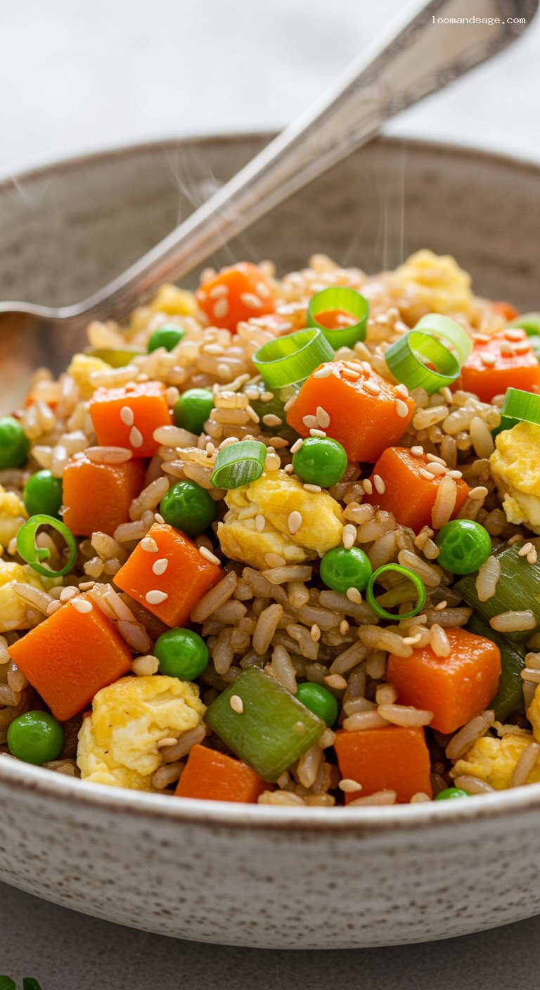 Weeknight Vegetable Fried Rice with Soy-Ginger Garlic – Closeup