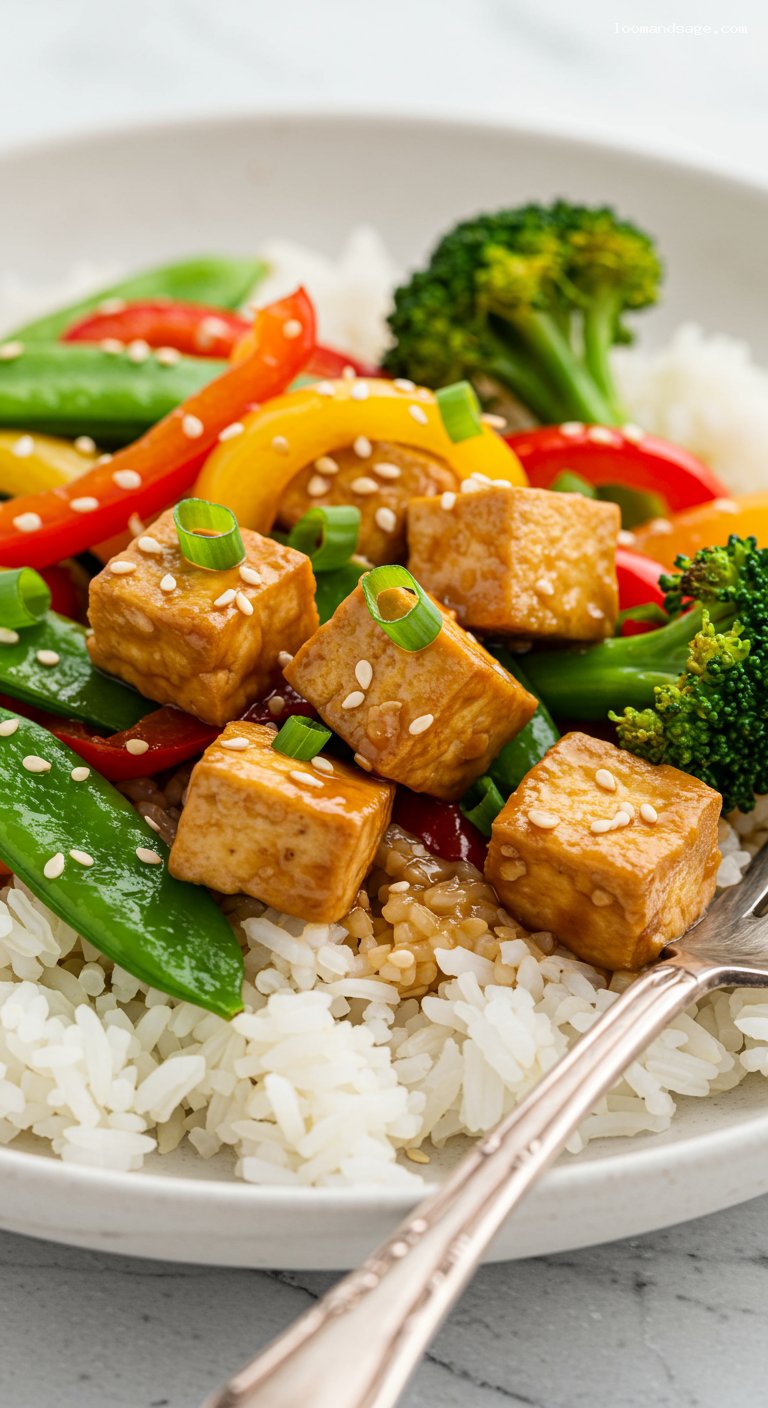 Weeknight Veggie Tofu Stir-Fry with Ginger Soy – Closeup