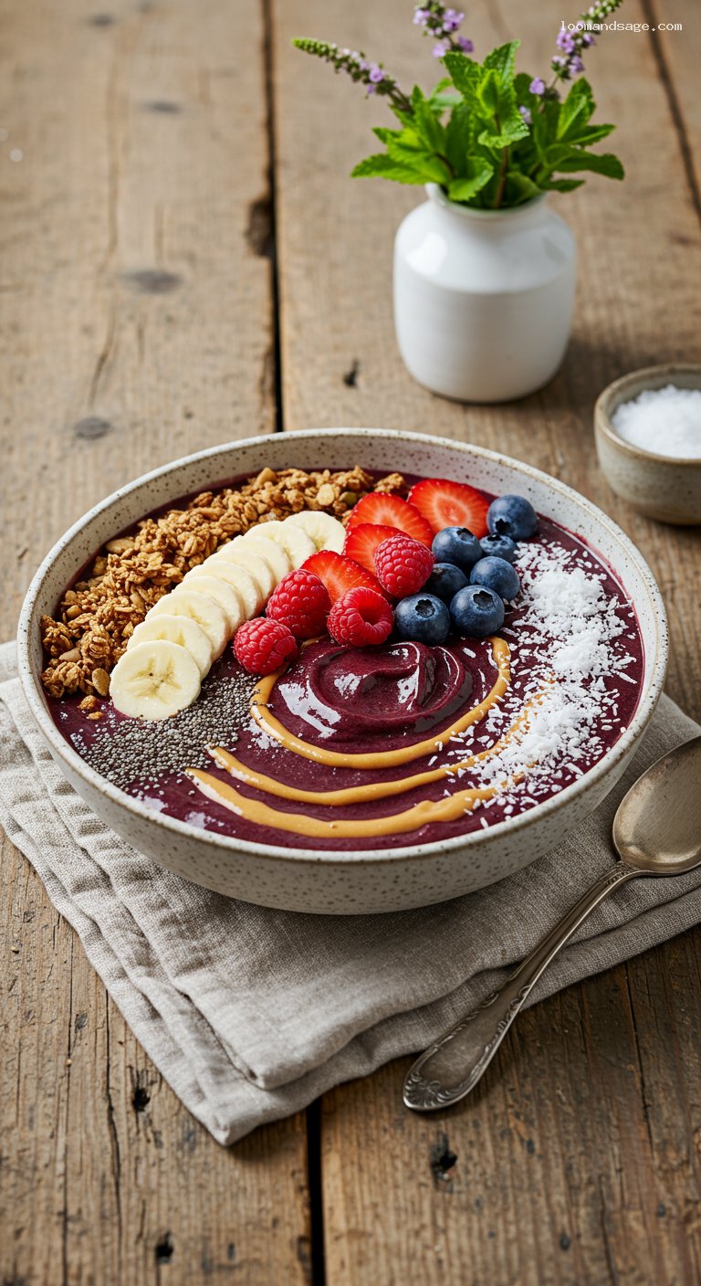 Açaí Smoothie Bowl with Granola and Berries