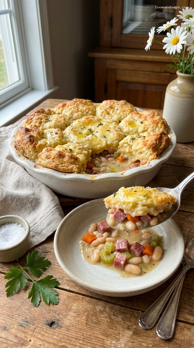 Amish Bean and Ham Pot Pie with Biscuit Topping