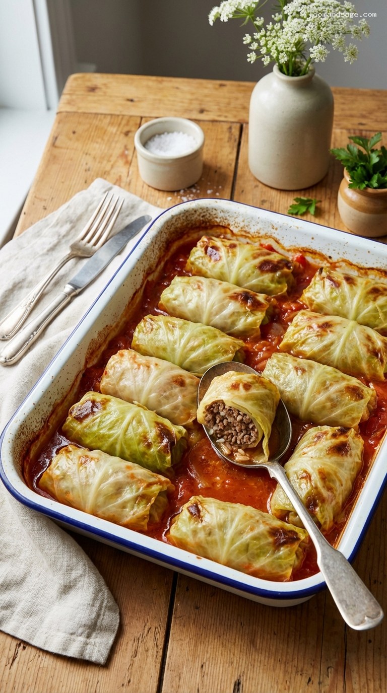 Amish Cabbage Rolls in Tangy Tomato-Onion Sauce