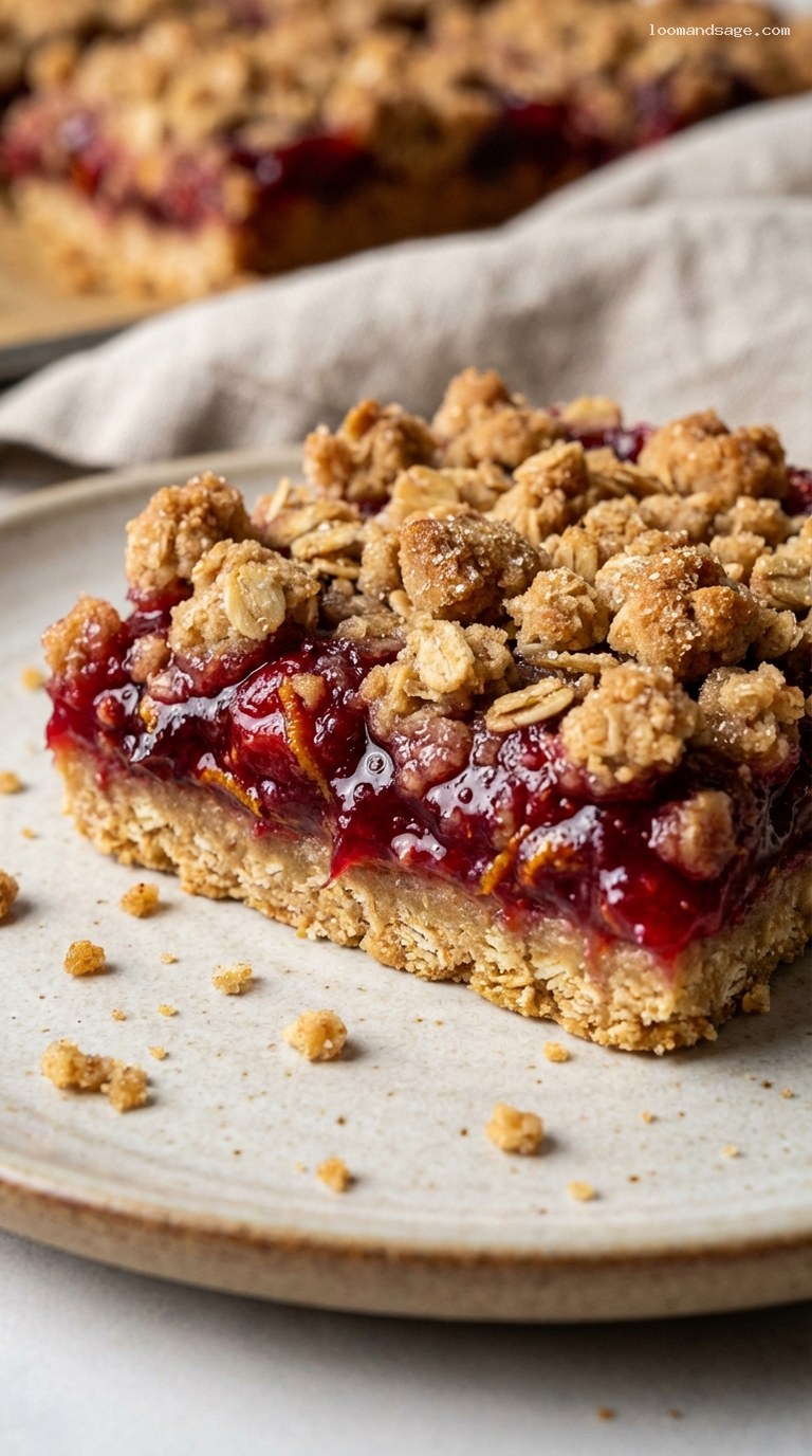 Amish Cranberry Crumb Bars with Buttery Oat Shortbread – Closeup