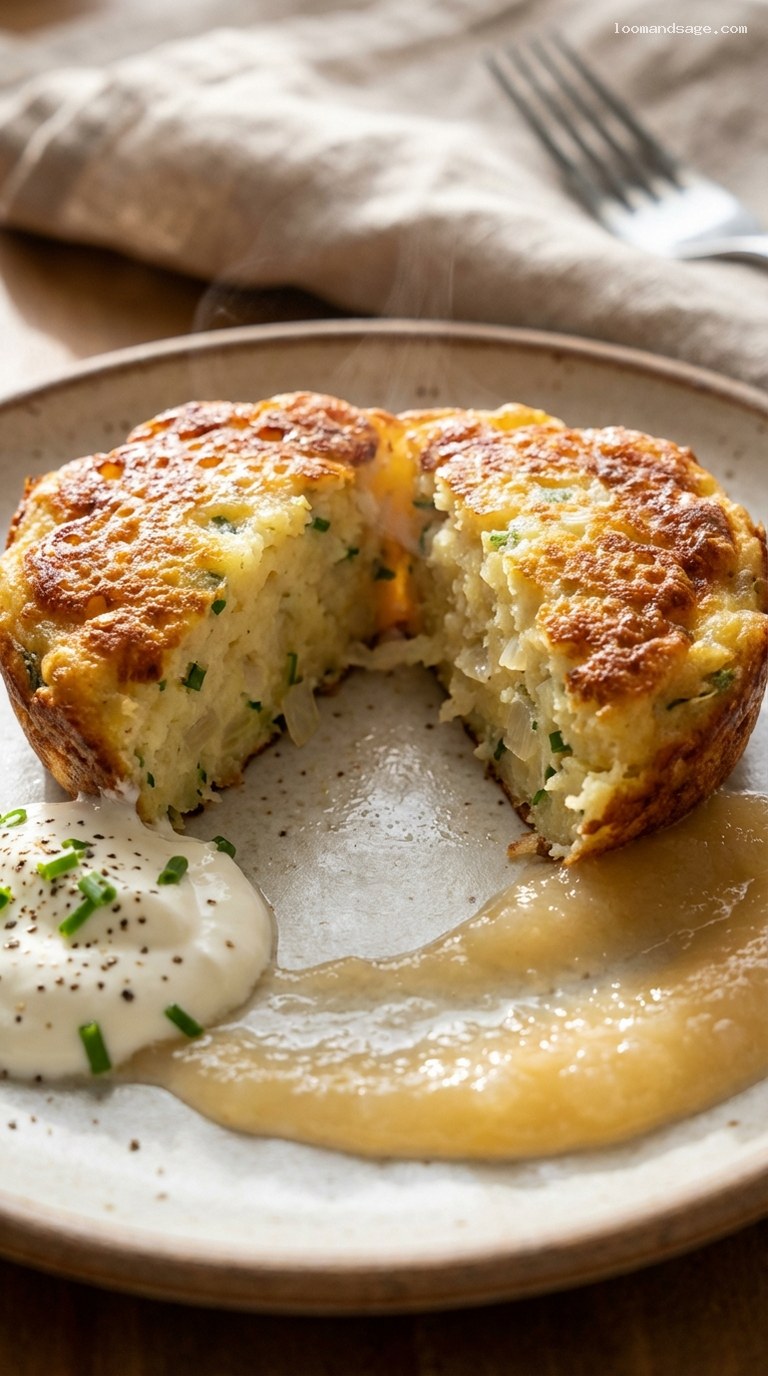 Amish Potato Cakes with Sour Cream or Applesauce – Closeup