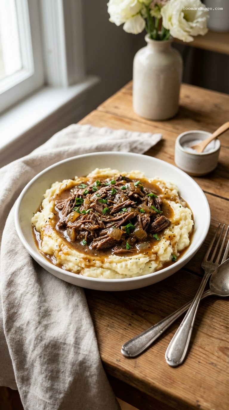 Amish Roast Beef Gravy Over Creamy Mashed Potatoes