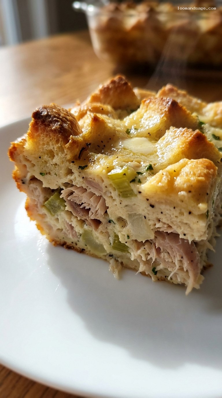 Amish Turkey Pudding Casserole With Leftover Turkey – Closeup