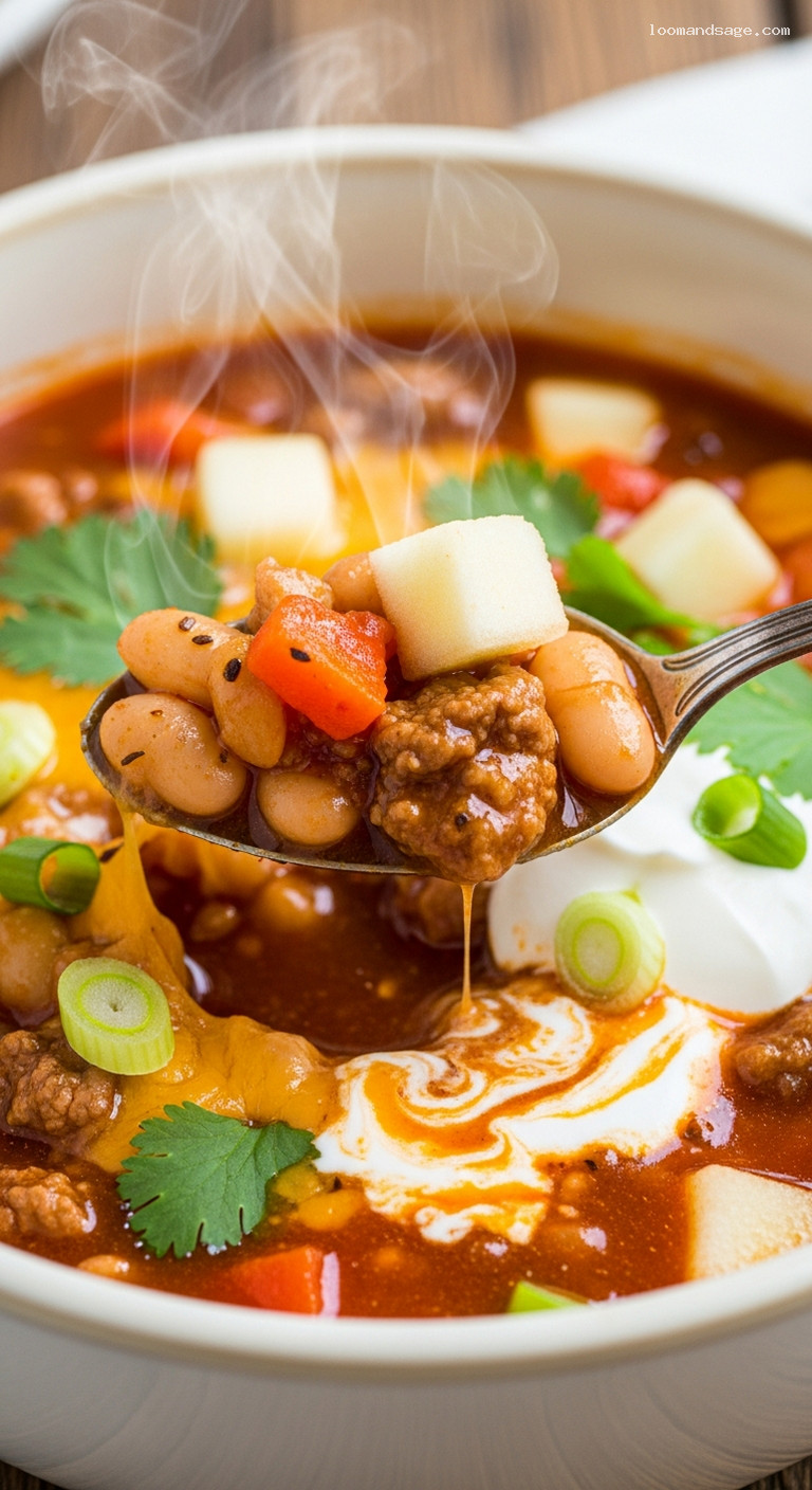 Apple Cider Pork Chili With White Beans – Closeup