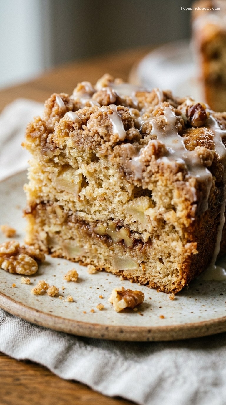 Apple-Walnut Coffee Cake with Cinnamon Streusel Swirl – Closeup